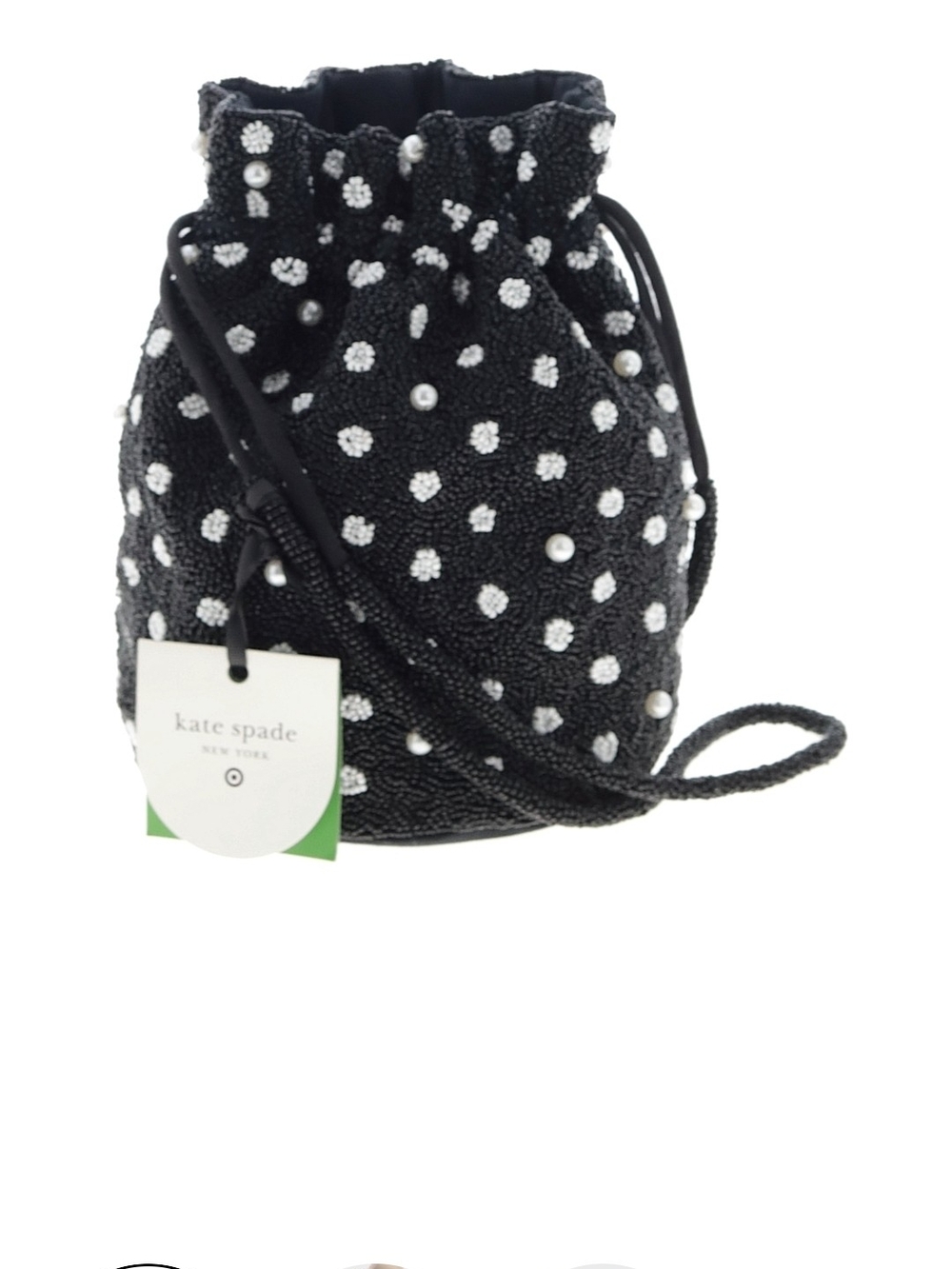 Kate Spade Black Beaded Polka Dot Drawstring Bag